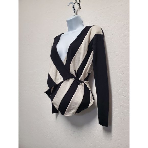 Kenneth Cole New York Side Partial Wrap Black/White Striped Top Sweater XS - Picture 6 of 7